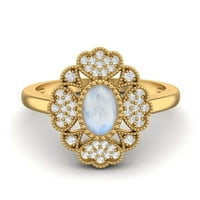Ovalni prirodni mjesečevi dizajner cvijet sterling srebro zlato vermeil žene vjenčani prsten
