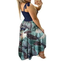 Vunena Ženska haljina sarafan s visokim strukom kaftan haljine ženske havajske haljine za zabavu u mornarsko plavoj