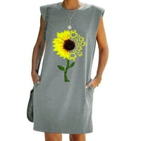 Ženska haljina majica bez rukava sa suncokretovim printom, Ležerne haljine, u sivoj boji, u boji, u boji, u boji,