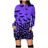 Apepal Women's Casual Halloween Print Dugi rukavi Pulover Pulover Purple 2xl