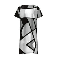Ženska ljetna modna haljina seksi print geometrijski ubod s V-izrezom kratki rukav labava haljina, siva, l