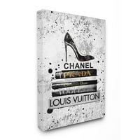 Stupell Industries modne dizajnerske cipele knjižara crna teksturirana akvarel platna zidna umjetnost Amanda Greenwood