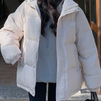 Ženski kaput s patentnim zatvaračem dugih rukava pamučni zimski bijeli kaputi s patentnim zatvaračem