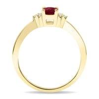 Ženski ovalni oblik Ruby i Diamond Half Moon Ring u 10k žutom zlatu