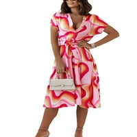 Frontwalk Women Kaftan Print Summer Beach Sundress Lace Up Tunika haljina kratki rukavi Havajski midi haljine