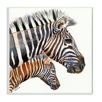 Stupell Industries Obiteljski portret Zebra Crno smeđe životinjske akvarel Slikanje drvena ploča Jennifer Redstreake
