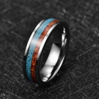 Srebrni prsten s volframskom karbidom za muškarce žene tirkizni i drva zaručnički bend
