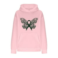 Zyekqe plus veličine dukseri za žene s kapuljačom pulover za zaštitu dojke vrpca leptira s tiskanim kapuljačama