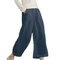 AMTDH ženske čvrste boje pamučne lanene hlače Rad ležerna plaža za gležnjeve hlače Flowy dnevne hlače Ugodno trčanje