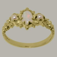 18K ženski prsten od žutog zlata britanske proizvodnje s prirodnim opalom i kultiviranim biserima - opcije veličine-Veličina