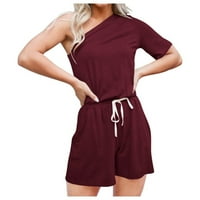 Ženske modne ljetne kratke hlače-kombinezon s kratkim rukavima na jedno rame s elastičnim pojasom