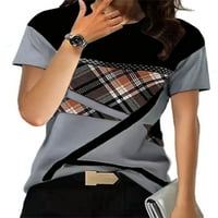 Ženska ljetna majica s okruglim vratom Majica kratkih rukava modni pulover geometrijska tunika bluza s crnim i