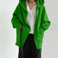 Oblogena jakna žena Twimheirt labava čvrsta boja džepni džepni patentni zatvarač s dugim rukavima kapuljača kaputa