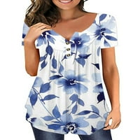 Ženska ljetna majica kratkih rukava Majica na kopčanje široka bluza od tunike udobna ležerna majica u plavoj i