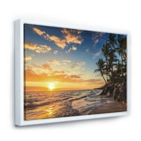 DesignArt 'Paradise Tropical Island Beach s ekstra velikim morskim umjetnošću u obliku palma uokvireno platno