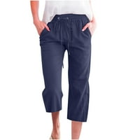 Ženske lanene Kapri Aussie na dan Rasprodaje Plus size široke hlače široke široke rastezljive hlače