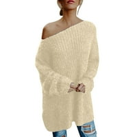 Ležerni Ženski jesenski džemper u obliku donjeg dijela u obliku slova U i dugih rukava s bočnim prorezom, labavi