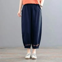 Ženske hlače čvrste boje srednjeg struka široke noge labave gumb casual modni trendovski blagdanski odmor hlača