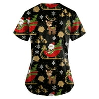 HHEI_K Ljetni vrhovi za ženske božićne zabave s kratkim rukavima V vrat Top Work Pocket Majica ， košulja