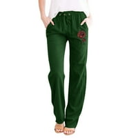 Ženske planinarske hlače, Ženske lanene ošišane Capri hlače s elastičnim strukom, zelene, donje rublje, donje