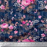 Tkanina od japanskog krep satena s prugastim cvjetnim tiskom, lišćem i ružama širine dvorišta