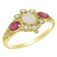 18K britansko žuto zlato pravi prirodni opal Rubin kubični cirkonij ženski prsten - opcije veličine-Veličina 8