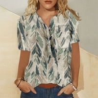 Ženski ljetni vrhovi kratkih rukava-Vintage grafička bluza s tunikom na kopčanje s izrezom u obliku slova a, svečana