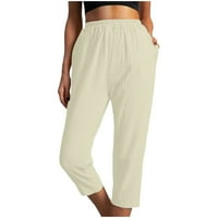 Ženske lanene hlače Summer Leasual String Elastic Elastic struk Capri Yoga labava široka noga dugačka prodaja