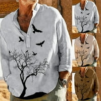 Muške majice na plaži s printom Henleigh i u obliku slova u obliku gumba s dugim rukavima bluza košulja