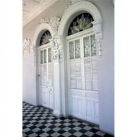 Vrata u povijesnoj četvrti A. M. s štukaturama i popločanim podom s printom Portoriko Michelea molinarija