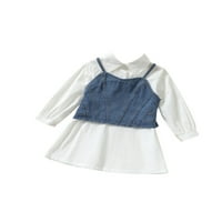 Jesenski mališani djevojka padne odjeće solidna gumba dugih rukava dolje košulja haljina traper camisole set