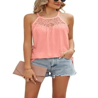 ; / Ženski ljetni top, čipkasti topovi s naramenicama, jednobojne majice, seksi Casual, majica bez rukava, ružičasta;