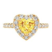 žuti prirodni citrin u obliku srca 2,03 karata žuto zlato 14 karata Halo vjenčani prsten za godišnjicu veličina