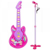 Igračka gitara za djevojčice-Slatka gitara za djecu s mikrofonom, postoljem za mikrofon i glazbenim načinima-najbolji