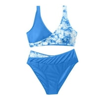 Ženski kupaći kostim u veličini Push-up za kontrolu trbuha, cvjetni vrhovi i Donji dijelovi nebeskoplave boje