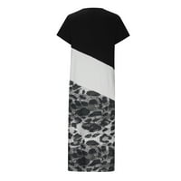Ženska ljetna maxi haljina plus dugačka haljina duge majice okrugli vrat kratki rukavi leopard blok plaža plaža
