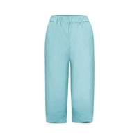Ženska odjeća Žene Ljeto povremene solidne labave elastične hlače struka Capris lanene hlače s džepovima