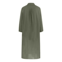 Ženska haljina široka duga haljina od pamuka i lana s printom dugih rukava s džepovima jesenske haljine za žene