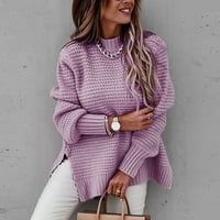 FJOFPR Womens Fall odjeća džemperi za žene za žene lagani pleteni džemper Trend Solid Dugi rukavi casual pullover