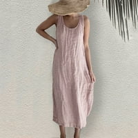 Ljetna haljina za žene plaže Žene ljeto ležerno okrugli vrat plaža bez rukava Sjajna haljina