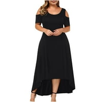 Ženske haljine Rasprodaja jednobojna Maksi A kroja modna ljetna haljina kratkih rukava s okruglim vratom crna