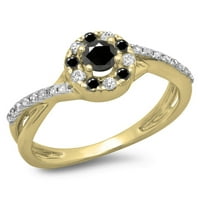 Kolekcija 0. Crno-bijeli dijamantni zaručnički prsten 10k okruglog reza žuto zlato veličina 8,5