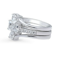 Vjenčani prstenovi s leptir mašnom od srebra, set prstenova u obliku srca s kubičnim cirkonijem za žene, Veličina