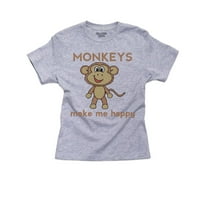 Majmuni me čine sretnim - pamučna mlada siva majica sa slatkim majmunom iz crtića za dječaka