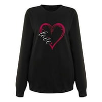 Ženska majica sa srcem ljubav, majice za Valentinovo, grafički puloveri s okruglim vratom s dugim rukavima, vrhovi
