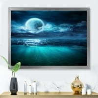 DesignArt 'Romantični mjesec i oblaci preko dubokog plavog mora II' nautički i obalni uokvireni umjetnički tisak