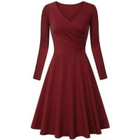 Inleife haljine za žensku haljinu modna stilska solidna a-line Elegantna haljina s V-izrezom s dugim rukavima