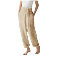 Casual hlače Rasprodaja ženske slobodno vrijeme jednobojne pamučne lanene hlače visokog struka široke hlače s