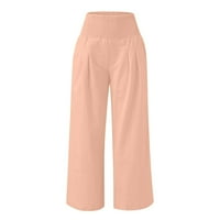 Ženske casual lanene hlače ljetne hlače s visokim strukom Palazzo hlače, ružičaste, s