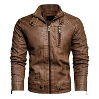 Muške kožne jakne od jesensko-zimske jakne od umjetne kože s baršunastim ovratnikom i debelim motociklističkim